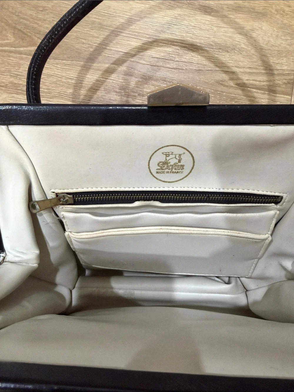 Vintage Black Leather Satchel with Gold Buckle Accents